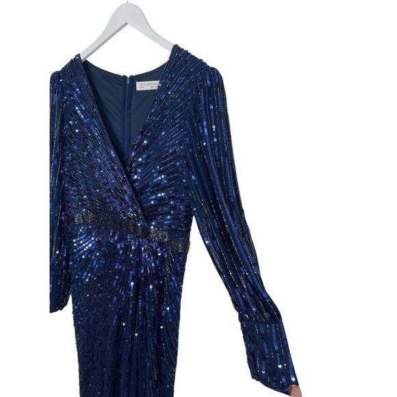 Mac Duggal Dress 5501 Midnight Blue Sequins Gown Size 12 $598 - Picture 6 of 10